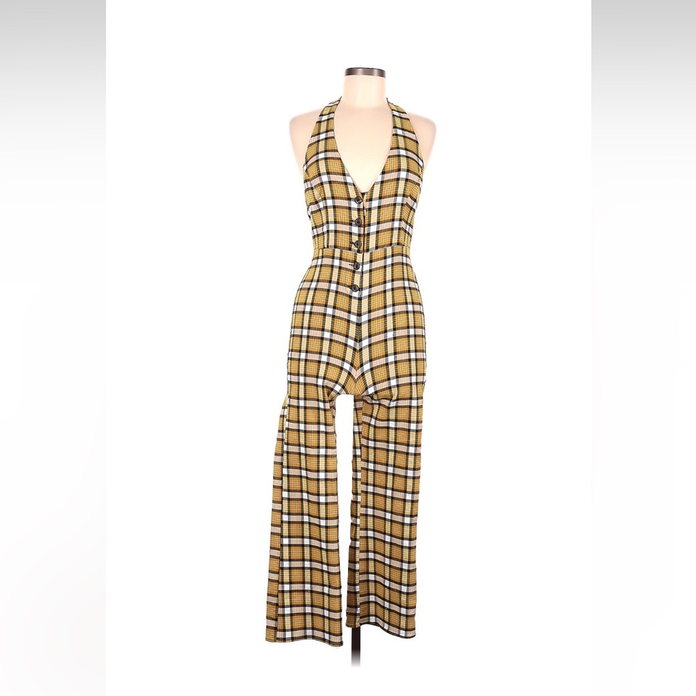 Urban Outfitters Size M - Plaid Halter Jumpsuit in Yellow and Black